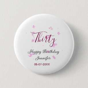 Badge Rond 5 Cm Parties scintillant rose de trente ans étoiles noi