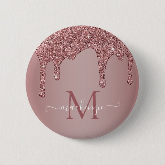 Badge Rond 5 Cm Parties scintillant rose Gold Sparkle Monogramme (Devant)