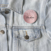 Badge Rond 5 Cm Parties scintillant rose goutte nom monogramme per (En situation)