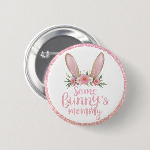 Badge Rond 5 Cm Parties scintillant rose Lapin Floral Oreille la m