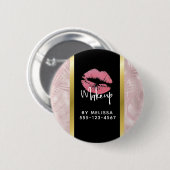 Badge Rond 5 Cm Parties scintillant rose lèvres et Rose Feuille or (Devant & derrière)
