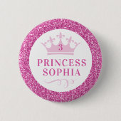 Badge Rond 5 Cm Parties scintillant rose Princesse Anniversaire pe (Devant)
