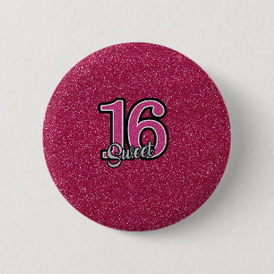 Badge Rond 5 Cm Parties scintillant rose SWEET16