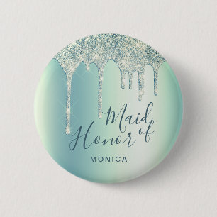 Badge Rond 5 Cm parties scintillant verte à la menthe holographiq