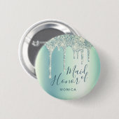 Badge Rond 5 Cm Parties scintillant verte à la menthe holographiqu (Devant & derrière)