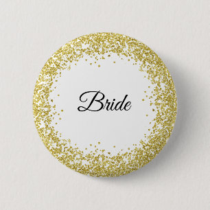 Badge Rond 5 Cm Parties scintillantes d'or. Jeune mariée