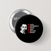 BADGE ROND 5 CM PAS D'EXPÉRIENCE, PAS D'OBAMA (Devant & derrière)