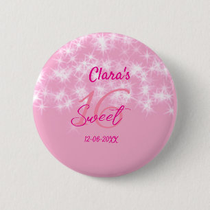 Badge Rond 5 Cm Pastel bébé rose doux 16 anniversaire ajouter nom 