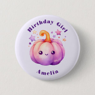 Badge Rond 5 Cm Pastel Citrouille avec Étoiles Jolie Fille d'Anniv