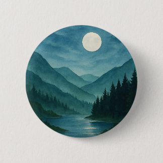 Badge Rond 5 Cm Pastel Moon sur Starry Mountain Night