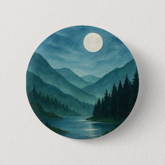 Badge Rond 5 Cm Pastel Moon sur Starry Mountain Night (Devant)