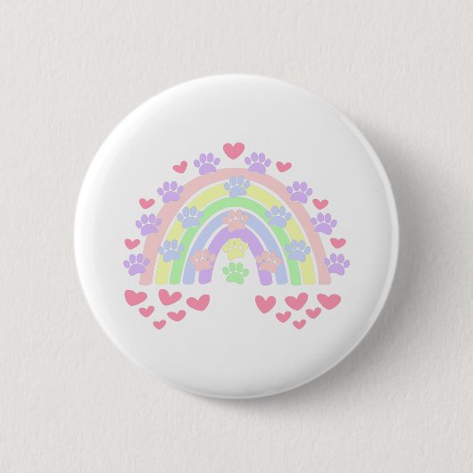 Badge Rond 5 Cm Pastel Rainbow Hearts et Empreintes de pattes de c (Devant)