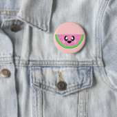 Badge Rond 5 Cm pastèque kawaii joli visage heureux (En situation)
