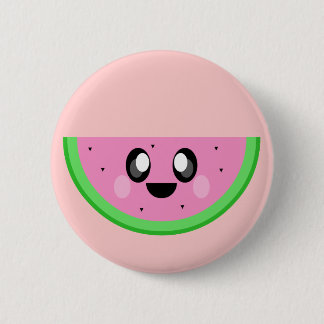 Badge Rond 5 Cm pastèque kawaii joli visage heureux