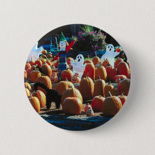 Badge Rond 5 Cm Patch Citrouille avec Fantômes - Bouton Arrondi