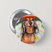 Badge Rond 5 Cm Patch Dachshund Daisy (Devant & derrière)