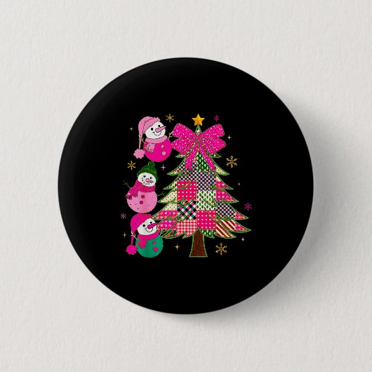 Badge Rond 5 Cm Patchwork Coquette Bow Xmas Snowman Holiday Christ (Devant)