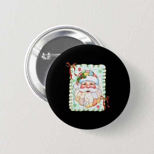 Badge Rond 5 Cm Patchwork Santa Claus Face Coquette Merry Christma (Devant & derrière)