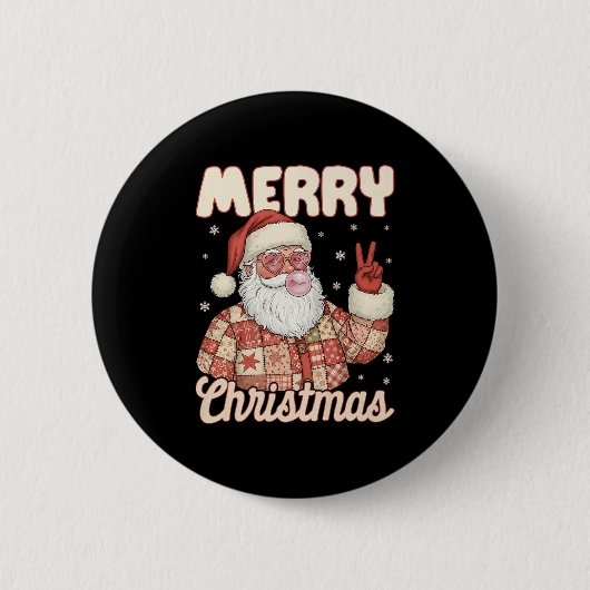 Badge Rond 5 Cm Patchwork Santa Claus Xmas Merry Christmas Men Wom (Devant)