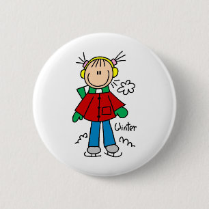 Badge Rond 5 Cm Patin à Glace par une Journée d'Hiver Froid Bouton