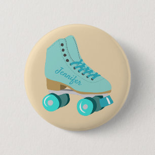 Badge Rond 5 Cm Patinage à quatre roulettes Turquoise Blue Retro 