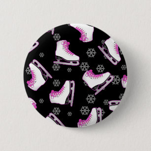 Badge Rond 5 Cm Patinage artistique - patins de glace noir et rose