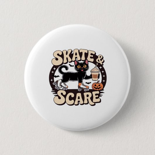 Badge Rond 5 Cm Patinage et patinage - Belle Roulette de Chat Noir (Devant)