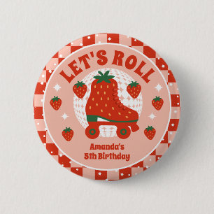 Badge Rond 5 Cm Patins aux fraises Patinage à roulettes Rétro An