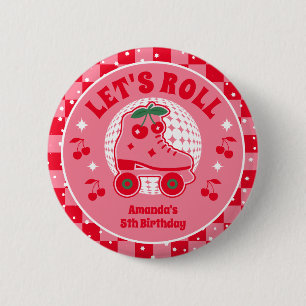 Badge Rond 5 Cm Patins de cerise Patinage à roulettes Rétro Anni