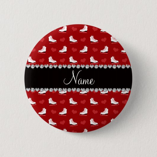 Badge Rond 5 Cm Patins et coeurs rouges nommés faits sur commande (Devant)