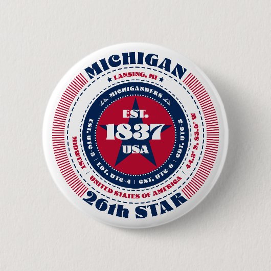 Badge Rond 5 Cm Patriotic Michigan Circle avec détails d'état (Devant)