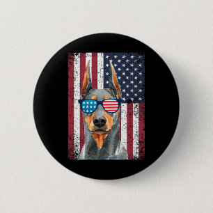Badge Rond 5 Cm Patriotique Doberman Pinscher 4 juillet Amérique d