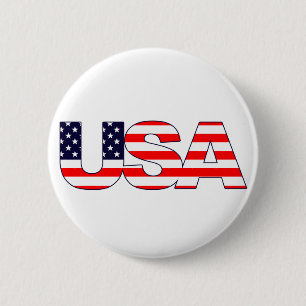 Badge Rond 5 Cm Patriotique le mot USA dans les couleurs du drapea