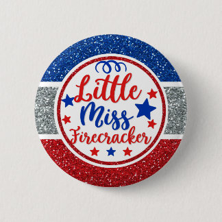 Badge Rond 5 Cm Patriotique petite Miss Firecracker Glittery