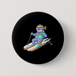 Badge Rond 5 Cm Patrouille de Ski Paresseux Rétro 80s Vibes Alpine