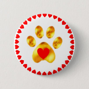 Badge Rond 5 Cm Patte dorée élégante avec des cœurs