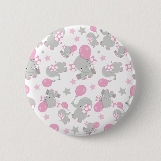 Badge Rond 5 Cm Pattern of Elephants, Cute Elephants - Pink Gray (Devant)