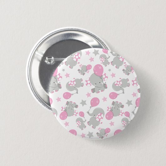 Badge Rond 5 Cm Pattern of Elephants, Cute Elephants - Pink Gray (Devant & derrière)