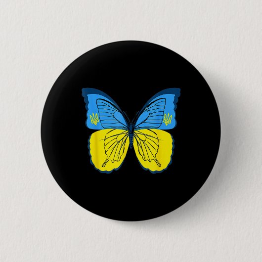 Badge Rond 5 Cm Pavillon papillon ukrainien d'Ukraine avec Trident (Devant)