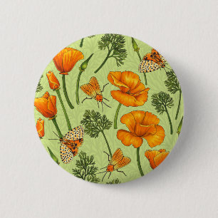 Badge Rond 5 Cm Pavot de Californie et papillons de nuit sur la ro