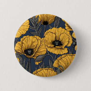 Badge Rond 5 Cm Pavot jaune sur la marine