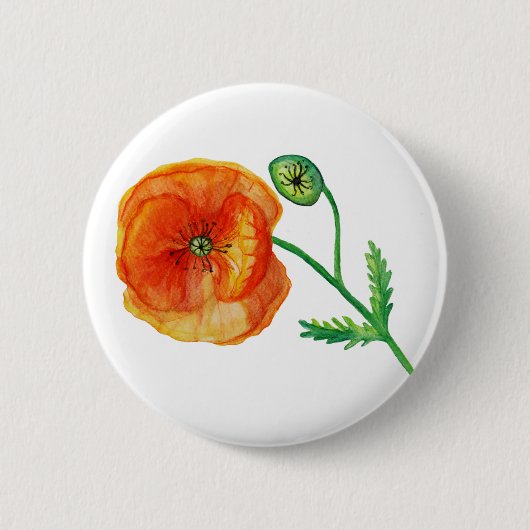 Badge Rond 5 Cm Pavot rouge Aquarelle botanique Insigne d'art (Devant)