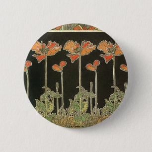 Badge Rond 5 Cm Pavots vintages de Nouveau d'art populaire