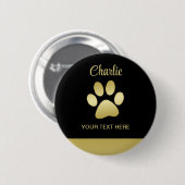 Badge Rond 5 Cm Paw chien brillant or sur arrière - plan noir (Devant & derrière)