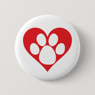 Badge Rond 5 Cm Paw Chien Coeur