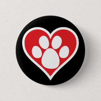 Badge Rond 5 Cm Paw Chien Coeur (foncé)