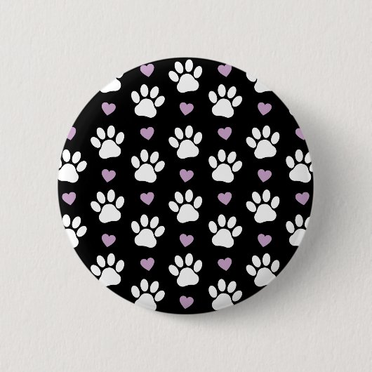 Badge Rond 5 Cm Paw Motif, Chien Paws, White Paws, Lilac Hearts (Devant)