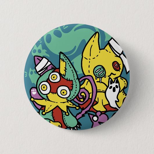 Badge Rond 5 Cm Paw-sitively Frightful | Monstrous Cats Halloween (Devant)