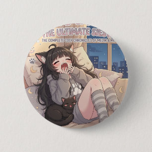 Badge Rond 5 Cm Paws & Naps Le Bouton Ultime Sieste Fille Anime