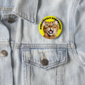 Badge Rond 5 Cm PAWSITIVEMENT SURPRIS ! Drôle Crazy Cat Jaune (En situation)